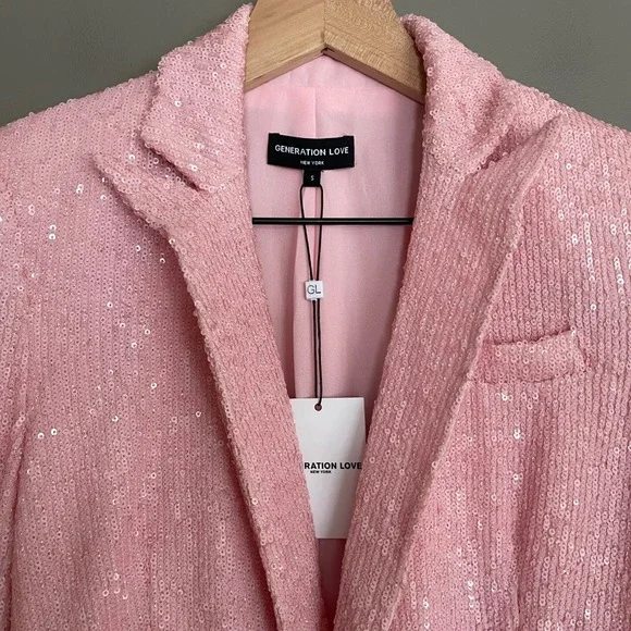 NWT GENERATION LOVE Serafina Sequin Blazer Light Pink Puff Sleeve Small Relaxed